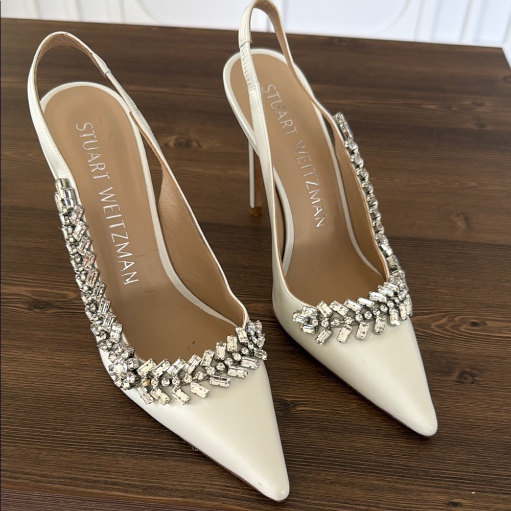 Stuart Weitzman Ivory Crystal Embellished Heels